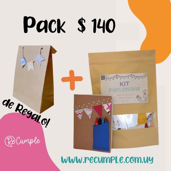 Imagen de Pack kit diseño+ recicleta + bolsa de papel con banderines