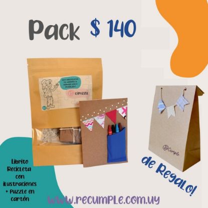 Imagen de Pack recipuzzle + recicleta + bolsa de papel con banderines